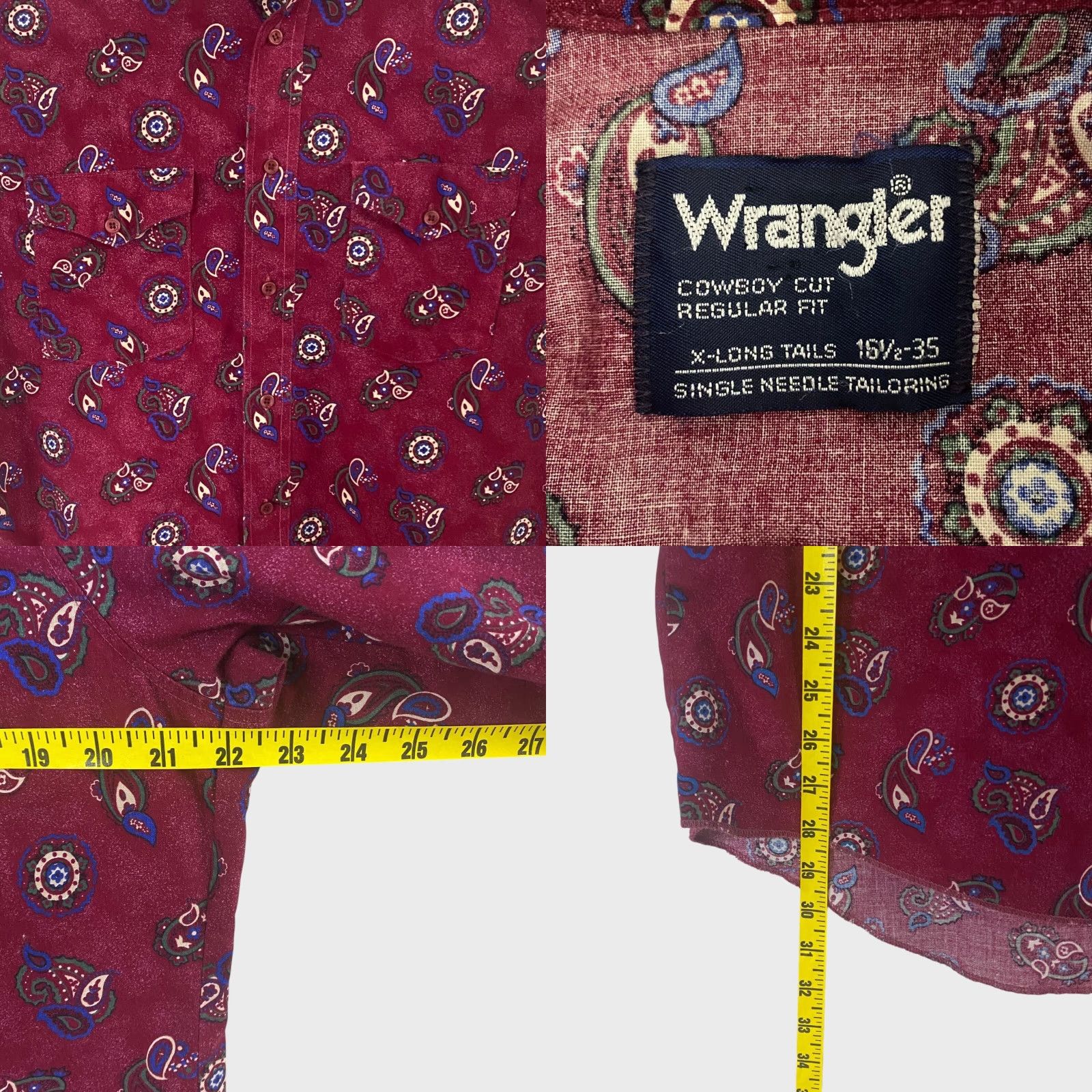 Wrangler VINTAGE Wrangler Cowboy Cut X-Long Tails Western Shirt Red Men's 16.5 - 35 Large Button-Down Chest Pockets Cowboy Western Size US XL / EU 56 / 4 - 8 Thumbnail