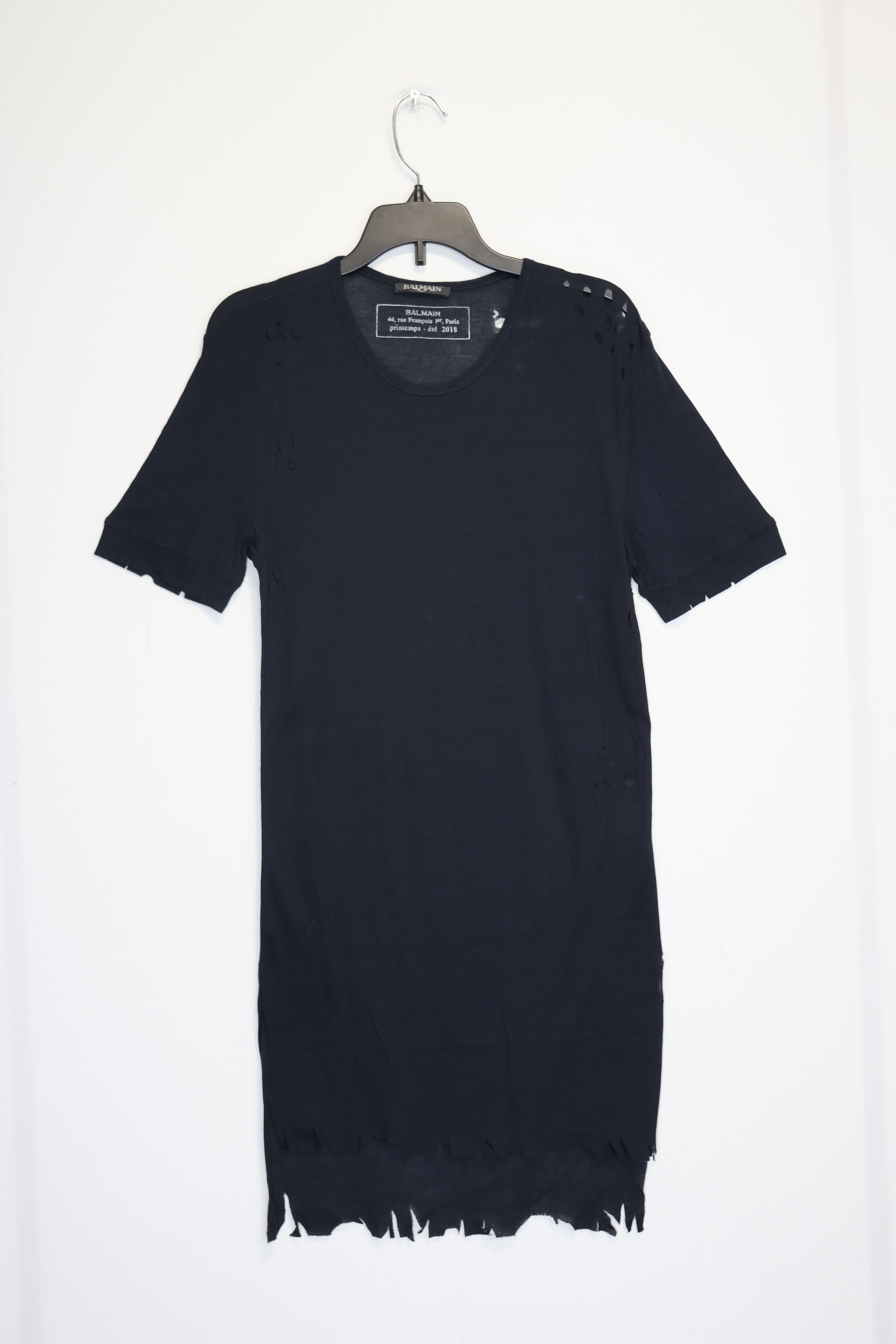 Balmain o1rshd1 Long-Sleeve Distressed T-Shirt in Dark Blue Size US M / EU 48-50 / 2 - 2 Thumbnail