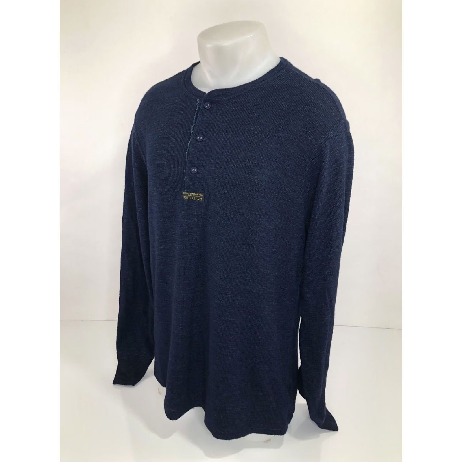 Vintage POLO RALPH LAUREN Military Theme Thermal Henley Sweater Lg Blue Men Size US L / EU 52-54 / 3 - 3 Thumbnail