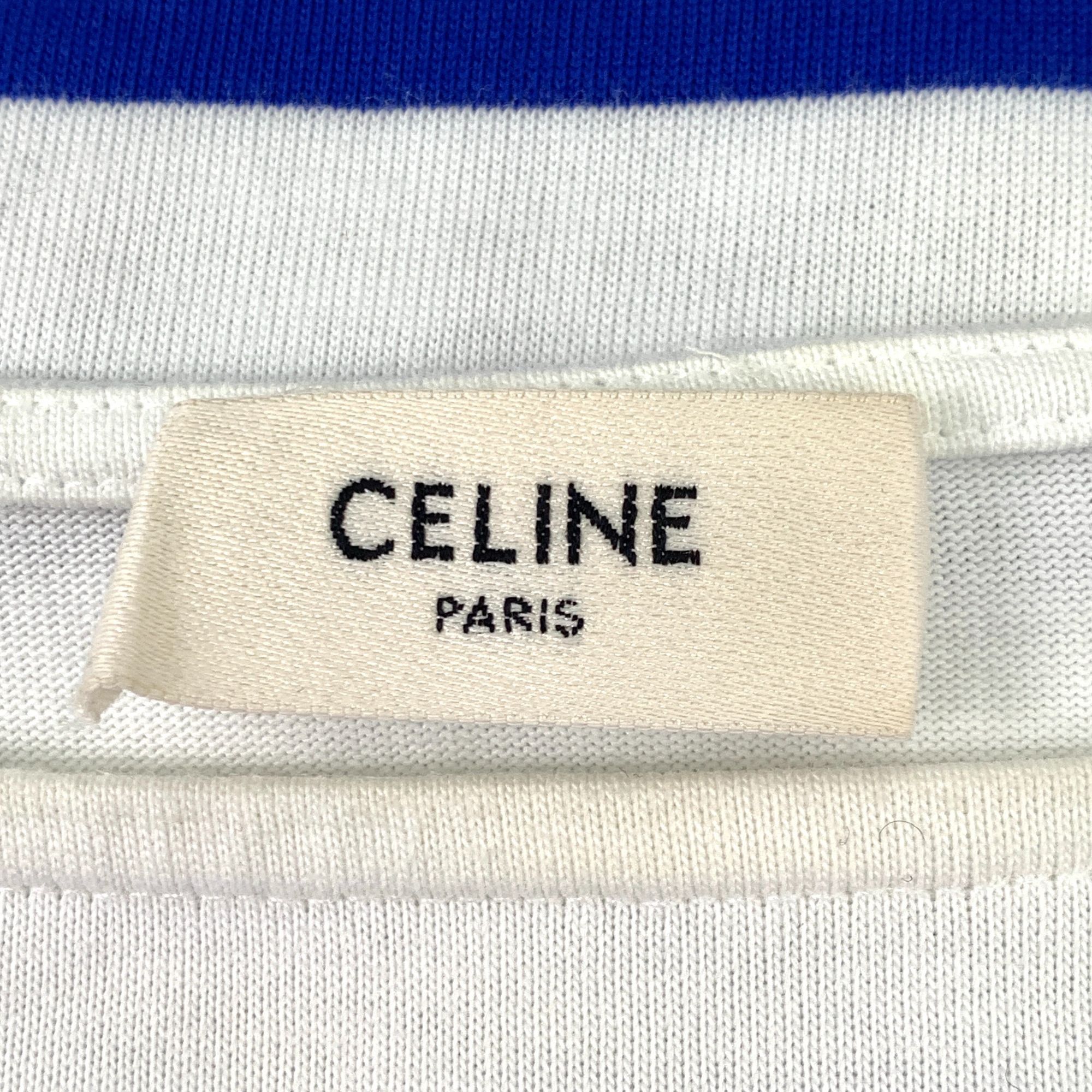 Celine Celine Paris White & Blue Striped Logo Long Sleeve Cotton T- Size S / US 4 / IT 40 - 2 Thumbnail