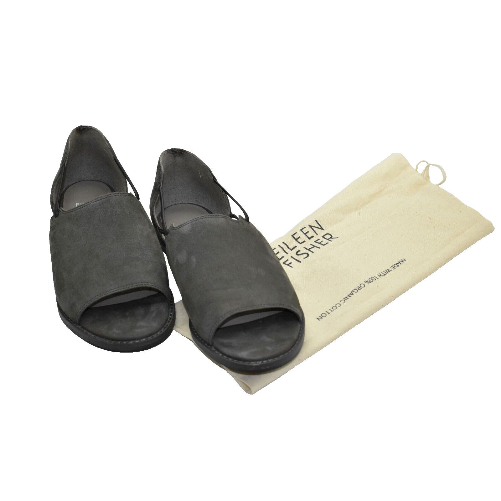 Eileen Fisher EILEEN FISHER Grey Nubuck Elastic Stripes Flat Sandals Sz 8 Size US 8 / IT 38 - 1 Thumbnail
