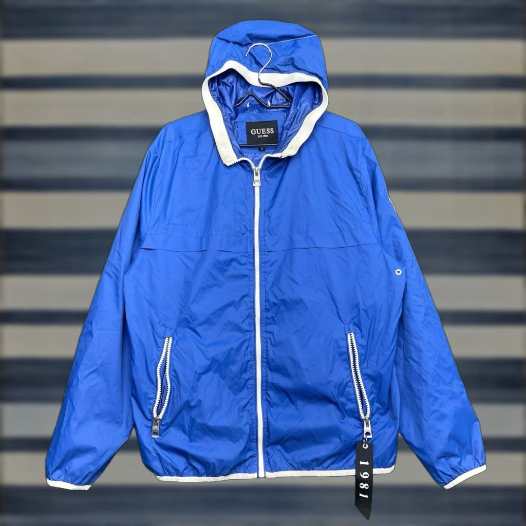 Guess Gu ess Windbreaker Jacket Mens XL Full Zip Hooded Casual Outdoor Blue - Guess Windbreaker Jacket Mens XL Full Zip Hooded Lightweight Outdoor Blue Size US XL / EU 56 / 4 - 1 Thumbnail