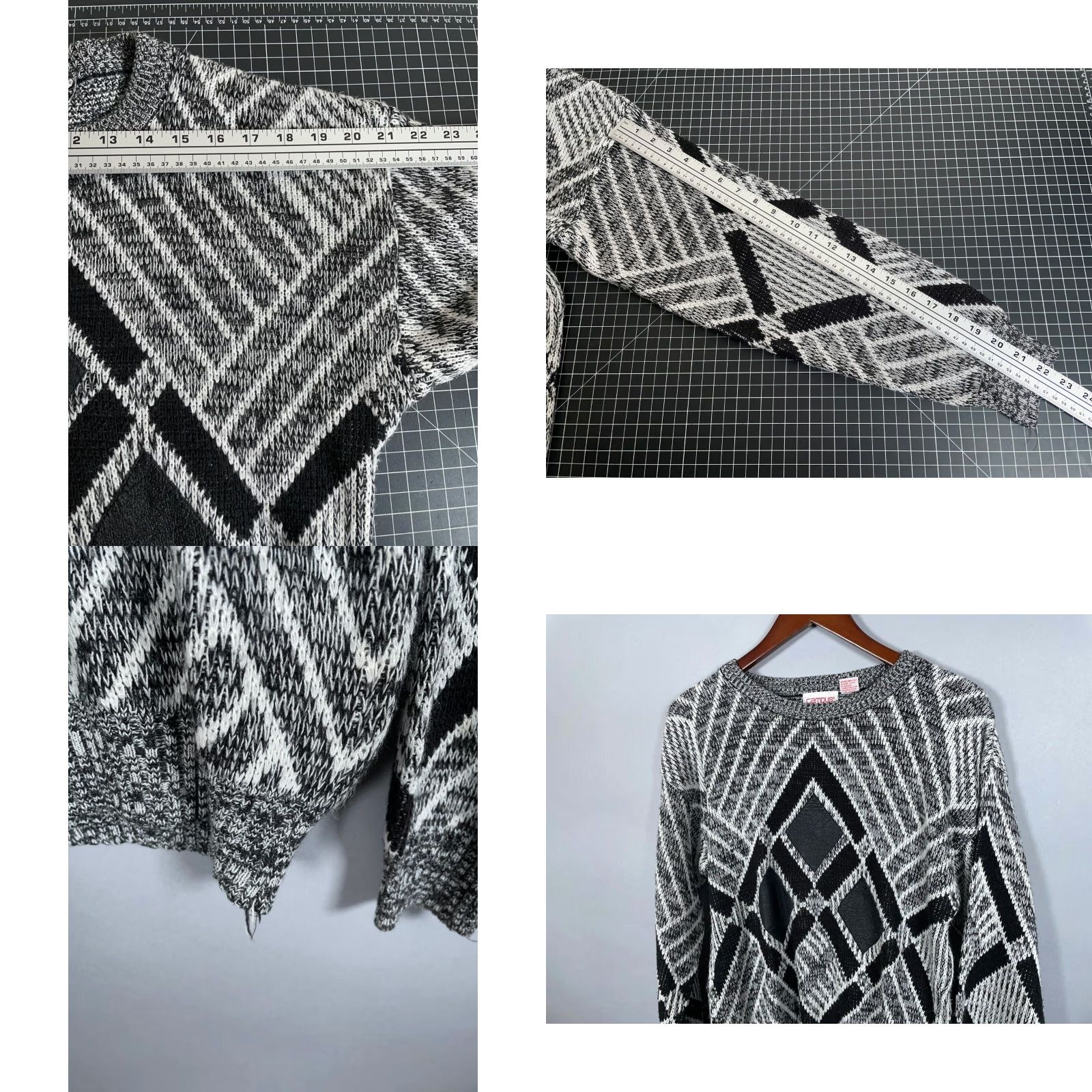 Vintage VINTAGE Campus Sweater Diamond Pattern Leather Trim Aran Knit Adult Medium Gray Knit Pullover Mens 80s 90s Retro Size US M / EU 48-50 / 2 - 8 Thumbnail