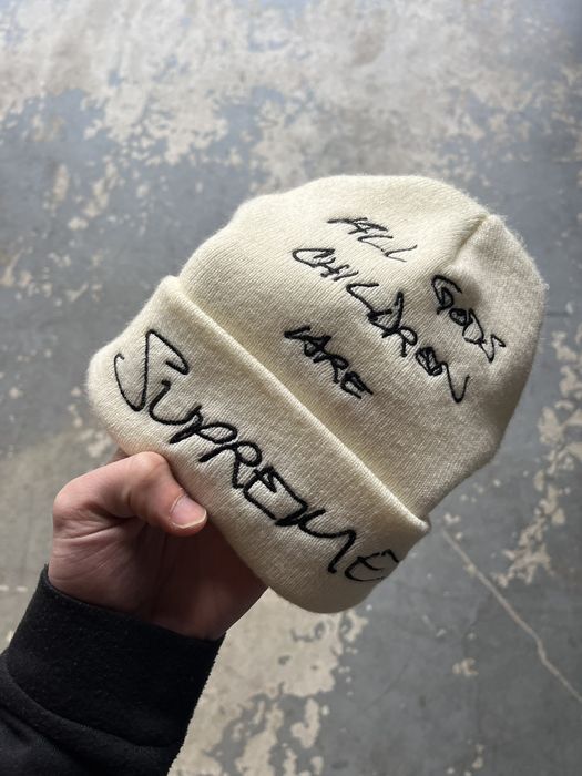 Supreme All God's Children Are Supreme Cream Supreme Beanie | Grailed