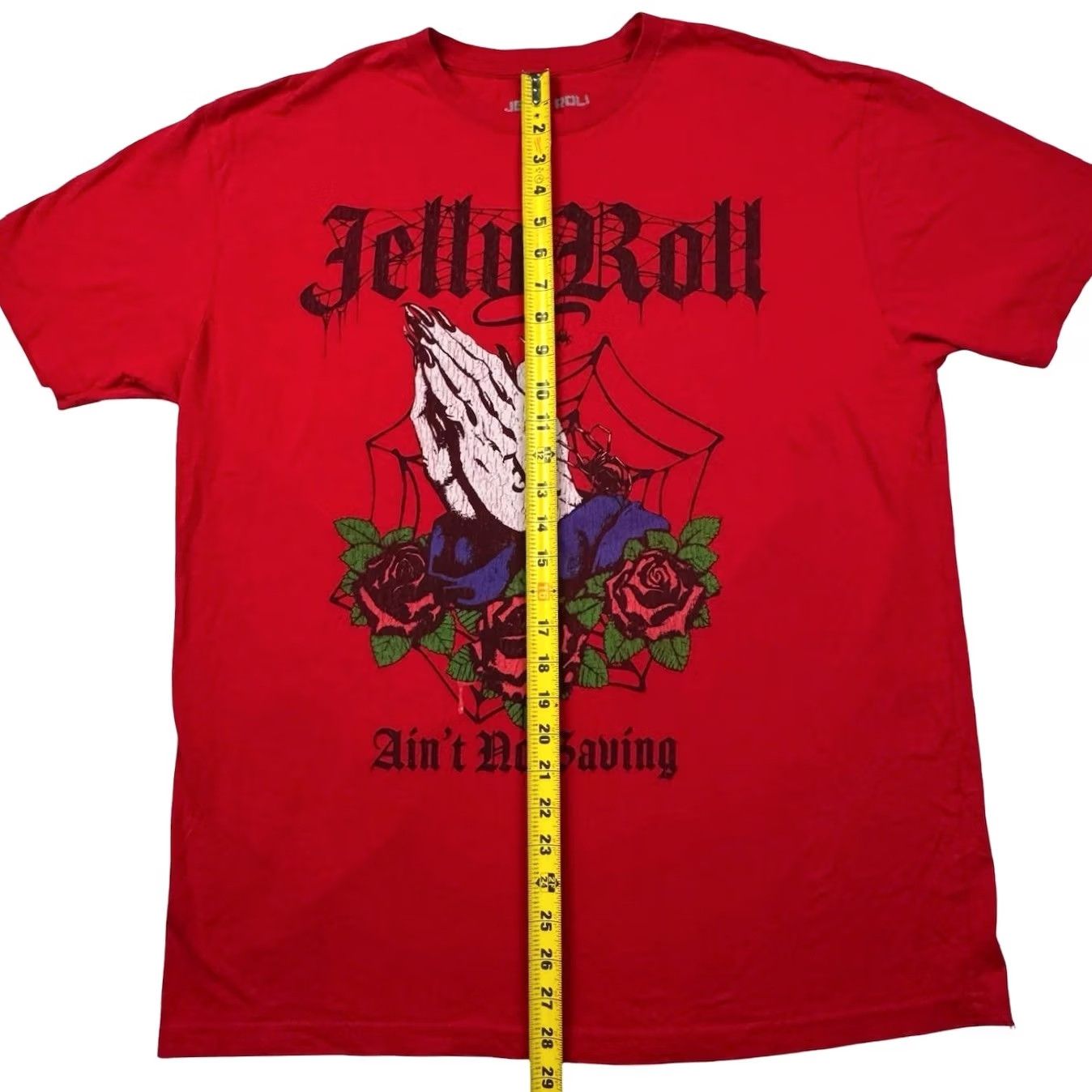 Vintage Jelly Roll Ain't No Saving Men's Graphic T-Shirt Red XL Short Sleeve Large Praying Hand Graphic on Front Size US XL / EU 56 / 4 - 6 Thumbnail