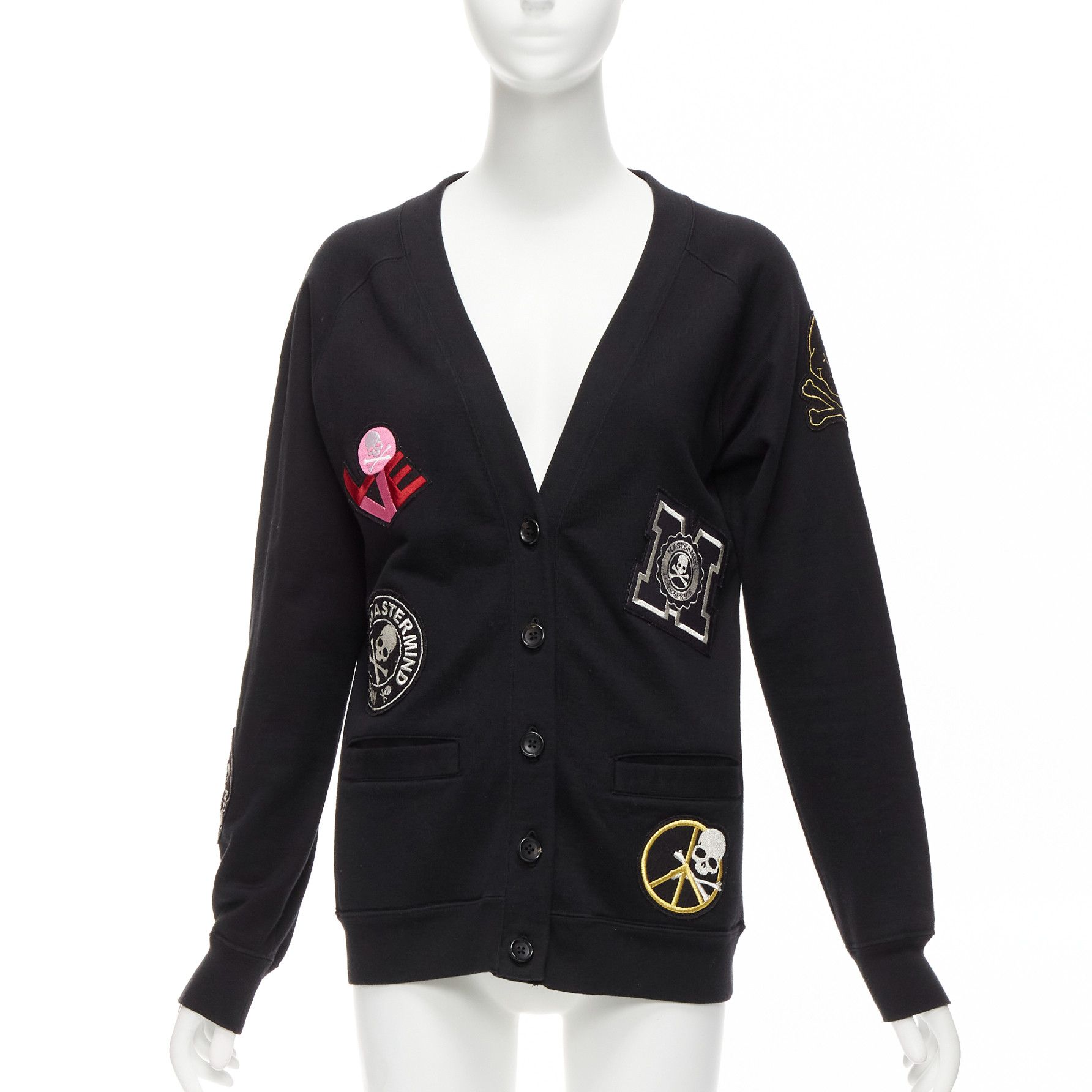 Mastermind Japan MASTERMIND JAPAN black cotton varsity skull logo patch cardigan sweater JP1 S Size S / US 4 / IT 40 - 1 Thumbnail