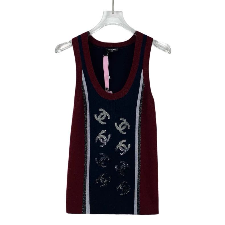Chanel Chanel Color-blocked logo sequin wool round-neck sleeveless Size M / US 6-8 / IT 42-44 - 1 Thumbnail