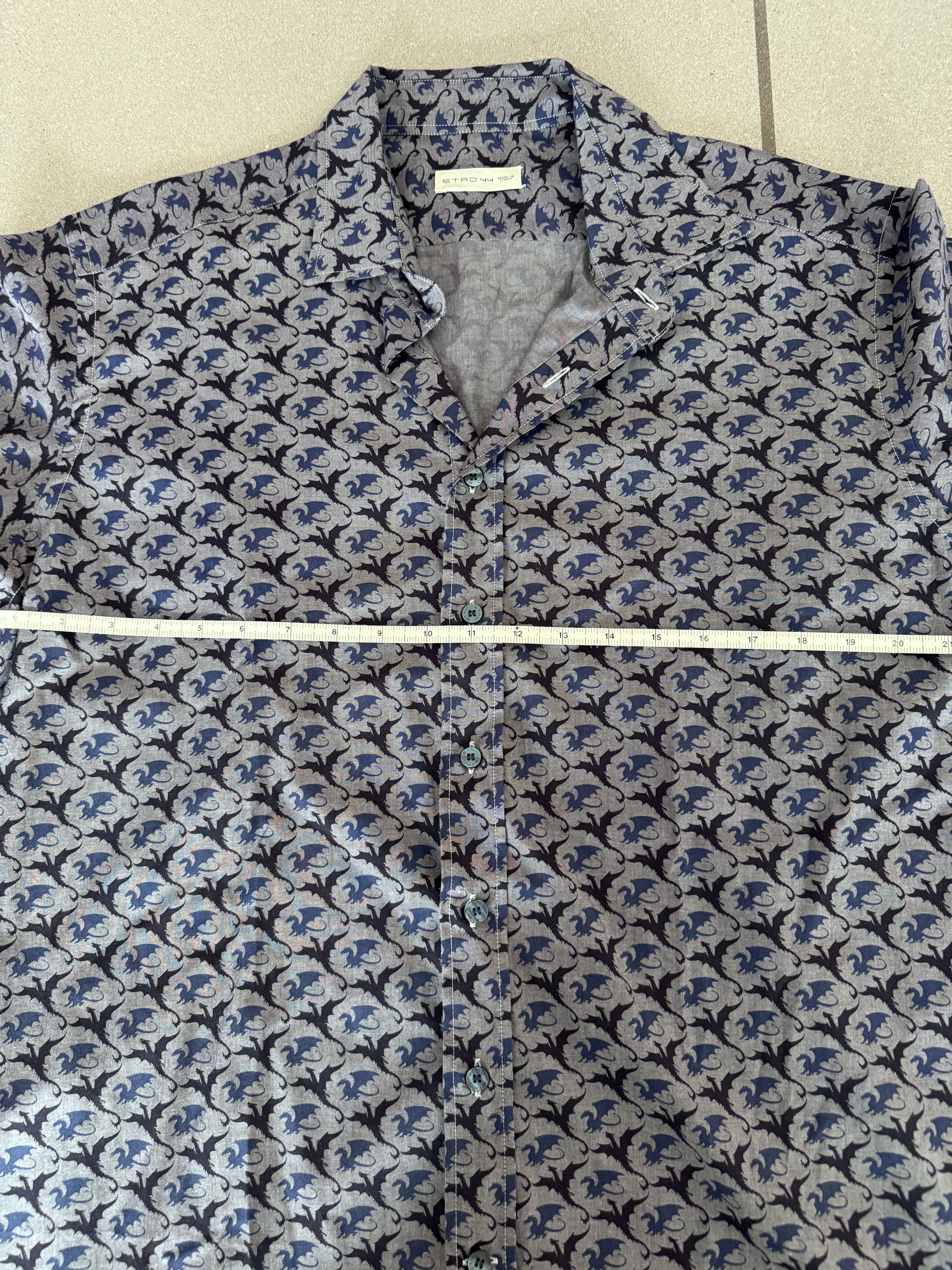 Etro Gray short sleeve shirt with dragon motif Size US XL / EU 56 / 4 - 5 Thumbnail