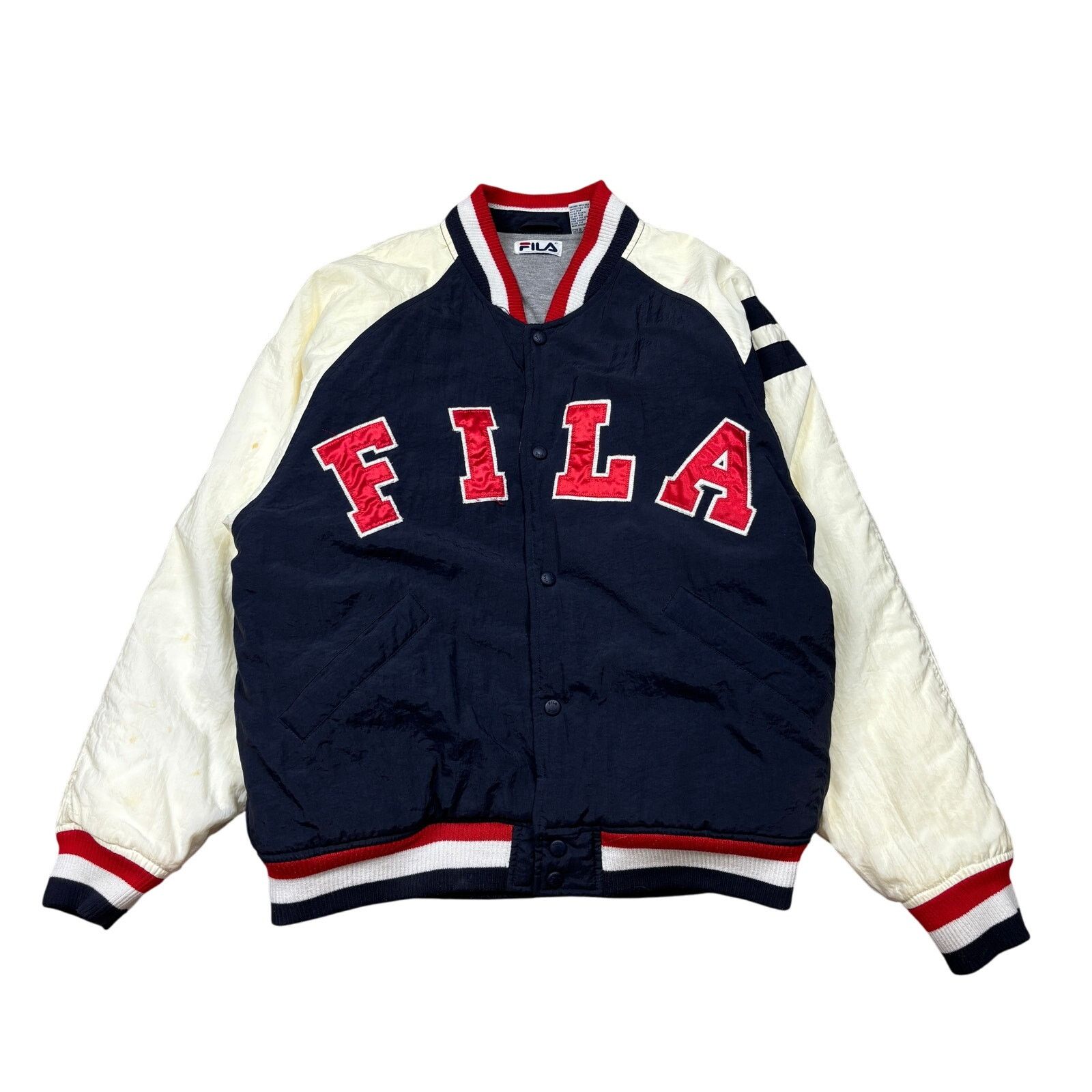 Vintage 90s Fila Spellout Nylon Bomber Varsity Jacket Mens M