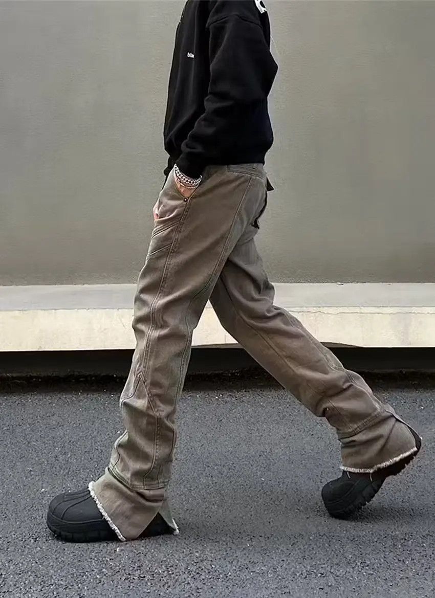Designer × Japanese Brand Khaki Flared Jeans Y2K Patchwork Size US 34 / EU 50 - 5 Thumbnail