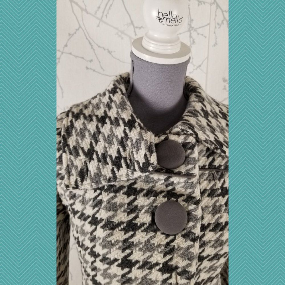 Soia & Kyo Soia & Kyo White Houdstooth Wool Blend Peacoat Size L / US 10 / IT 46 - 2 Thumbnail