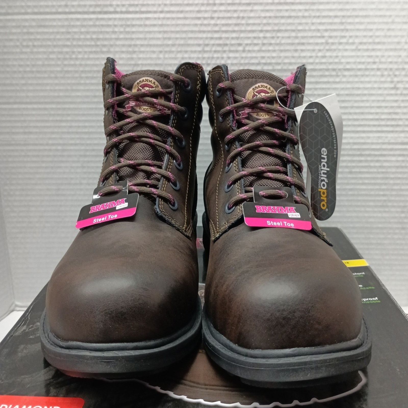 Other Brahma Work Boots Women's US 8 Brown Pink Safety Steel Toe Size US 8 / IT 38 - 2 Thumbnail