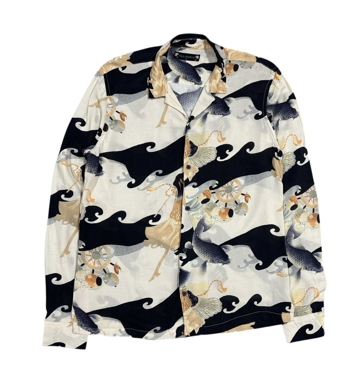 All Saint Viscose Rayon Japanese Koi Fish Open Collar Shirt