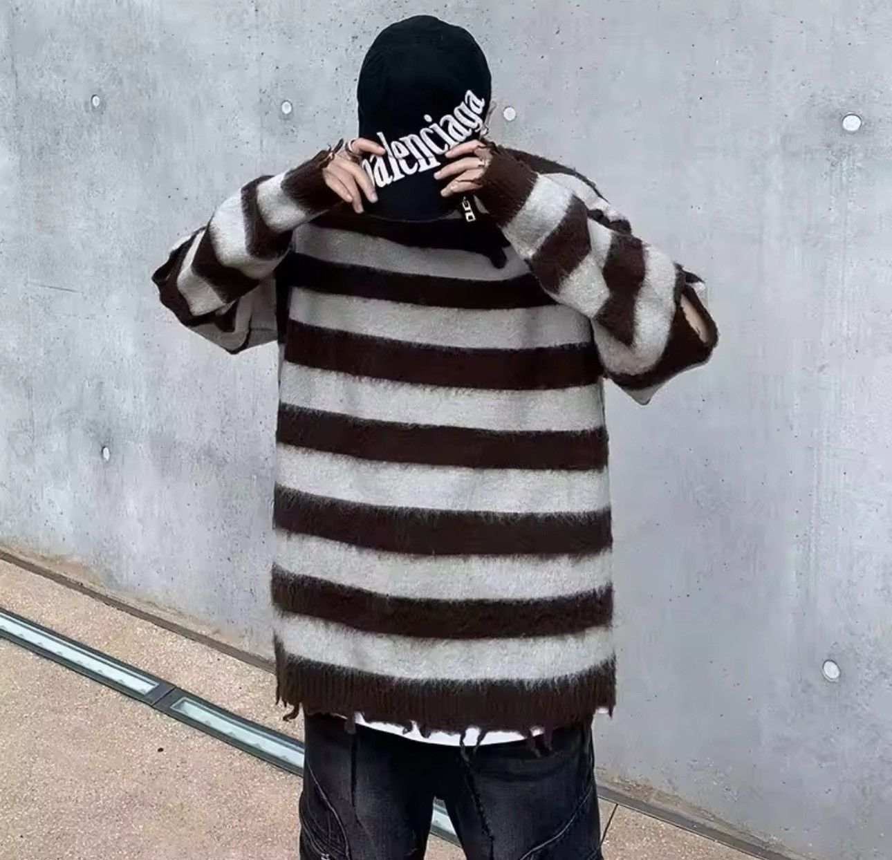 Designer × Vintage Knitted Striped Fluffy Sweater Pullover Size US XL / EU 56 / 4 - 3 Thumbnail
