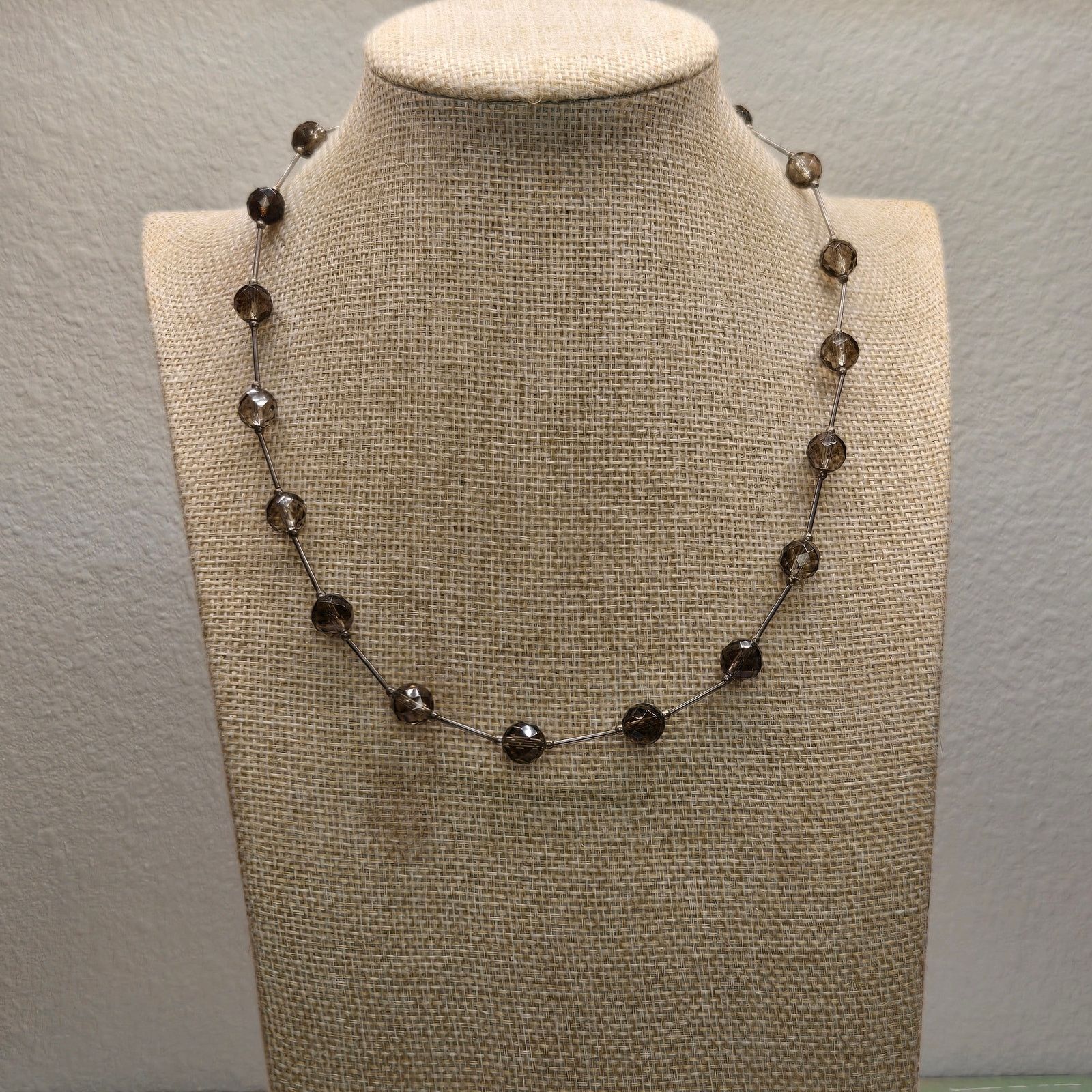 Vintage Vintage Sterling Silver FacetedSmoky Quartz Station Necklace Size ONE SIZE - 4 Thumbnail