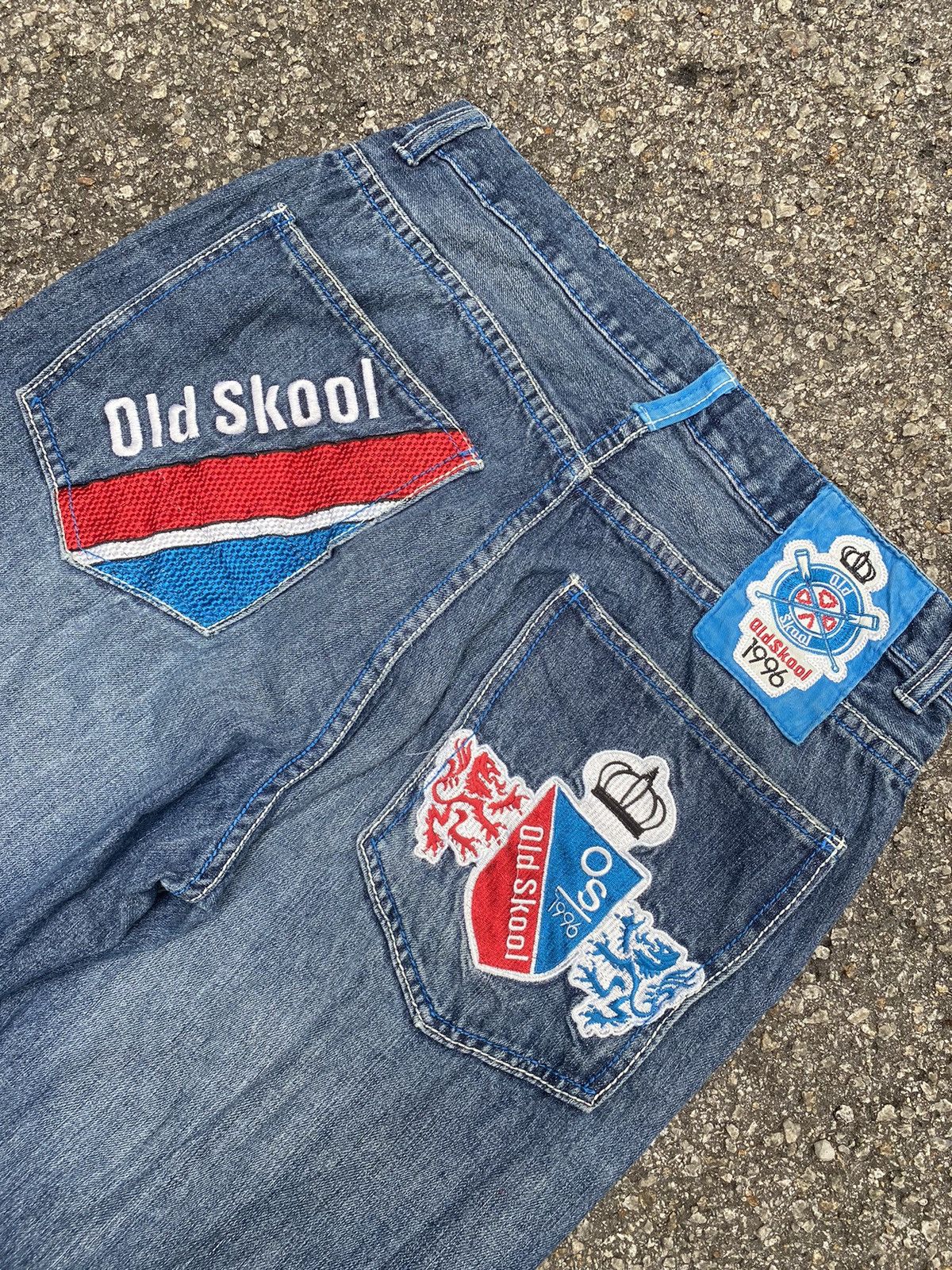 image of Jnco x Polar Skate Co Vintage Y2K Baggy Jeans Embroidered Old Skool in Denim, Men's (Size 32)
