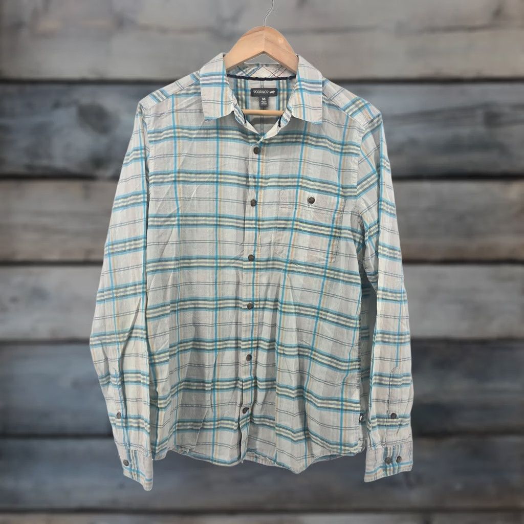 Toad&Co Toad&Co Button Front Shirt Men Medium Gray Blue Plaid Organic Cotton Long Sleeve Size US M / EU 48-50 / 2 - 1 Thumbnail