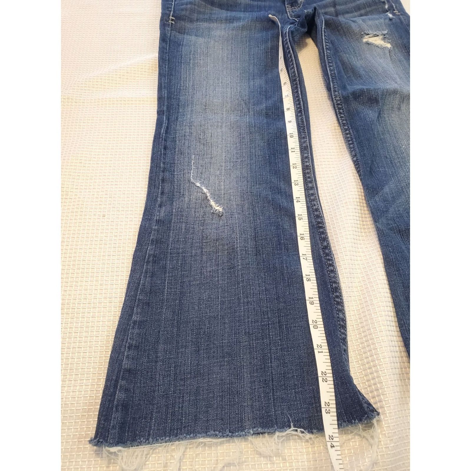 American Eagle Outfitters American Eagle Low Waist Flare Cut Off Capri Jeans AE Hipster Ingrid #002 Blue 6 Women Size 28" / US 6 / IT 42 - 7 Thumbnail