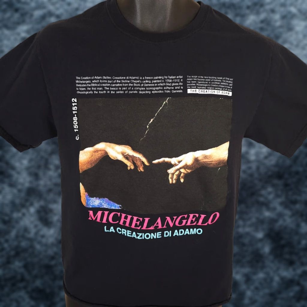 Vintage Michelangelo T Shirt Mens Size Small Black The Creation Of Adam Art Tee Size US S / EU 44-46 / 1 - 1 Thumbnail