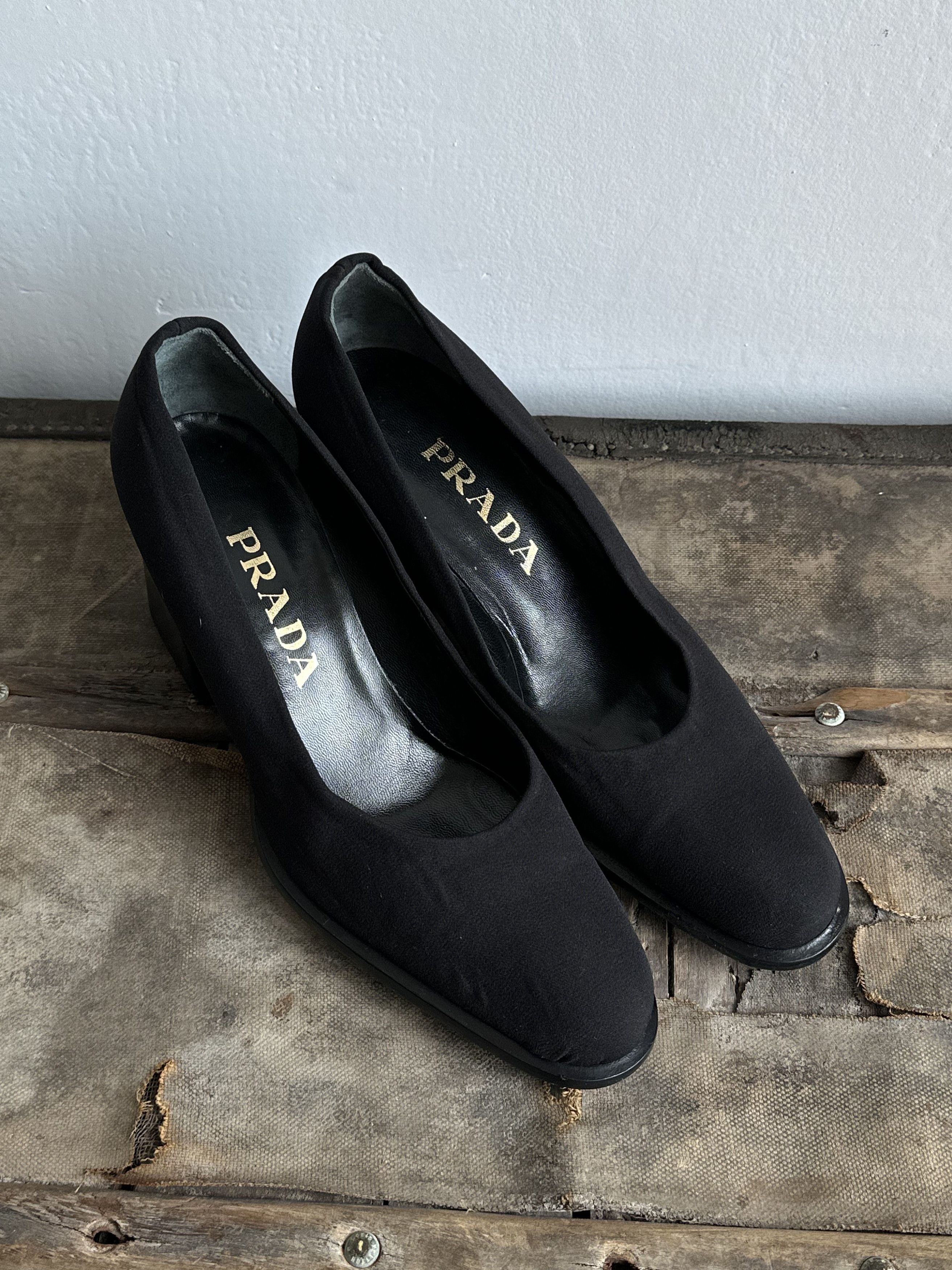 Archival Clothing x Prada Heels Nylon Shoes 1999 Flat Boots E4098 in Black, Women's (Size 7.5)