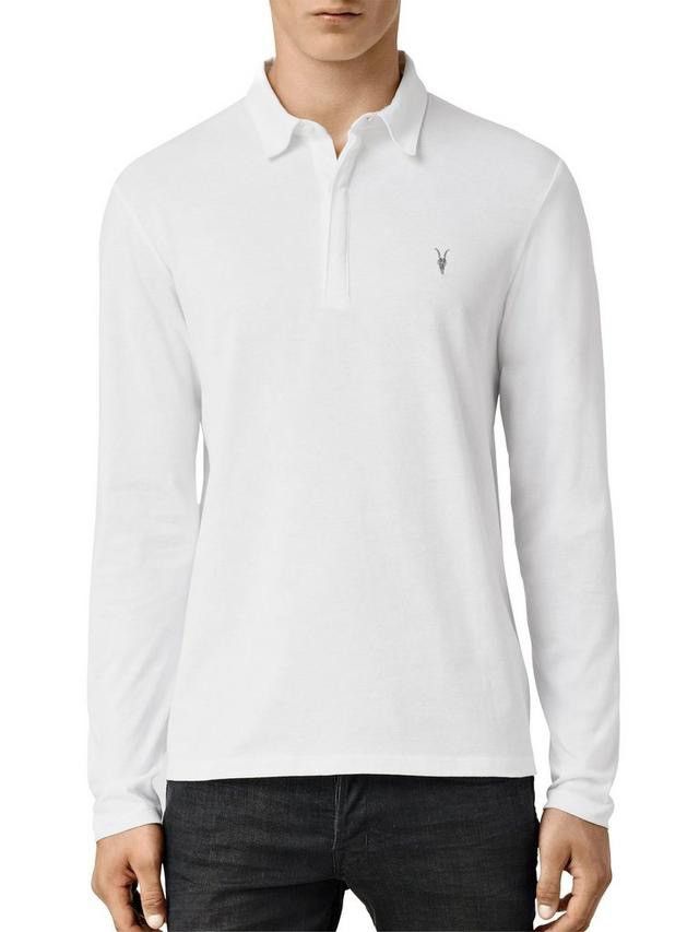 Allsaints AllSaints Mens White Long Sleeve Ramskull Logo Polo Shirt Size US M / EU 48-50 / 2 - 1 Thumbnail