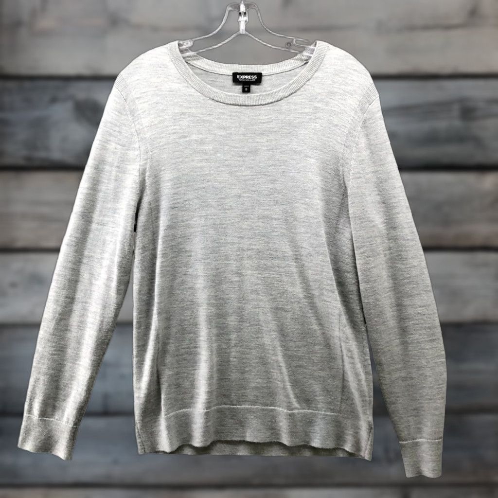 Express Express Merino Wool Blend Sweater Mens M Light Gray Crewneck Stretch Size US M / EU 48-50 / 2 - 1 Thumbnail