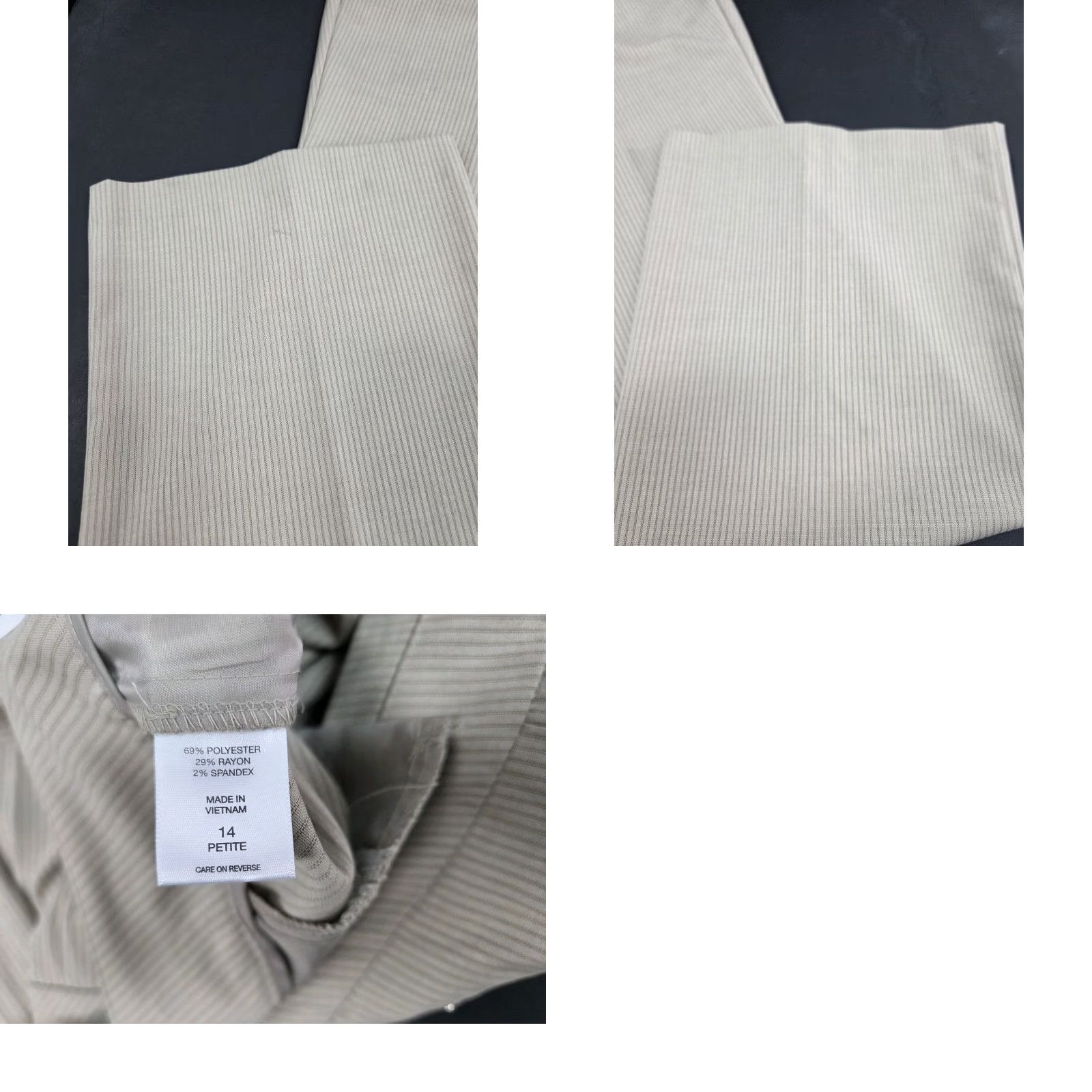 Avenue NWT 7th Avenue Design New York & Co. Womens Beige Dress Pants 14P Petite Flare Knit Polyester Spandex Rayon Bootcut Pockets Buttons Zipper Size 36" / US 14 / IT 50 - 9 Thumbnail