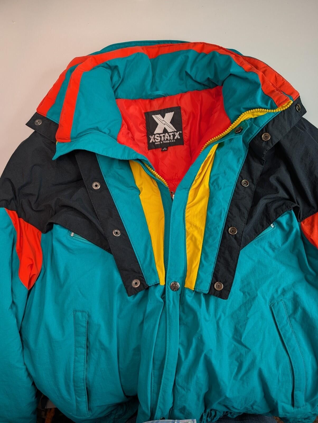 Other Vintage XSTATX 90s Puffer Ski Jacket Mens M Teal/Blk/Rd/YL Size US M / EU 48-50 / 2 - 6 Thumbnail