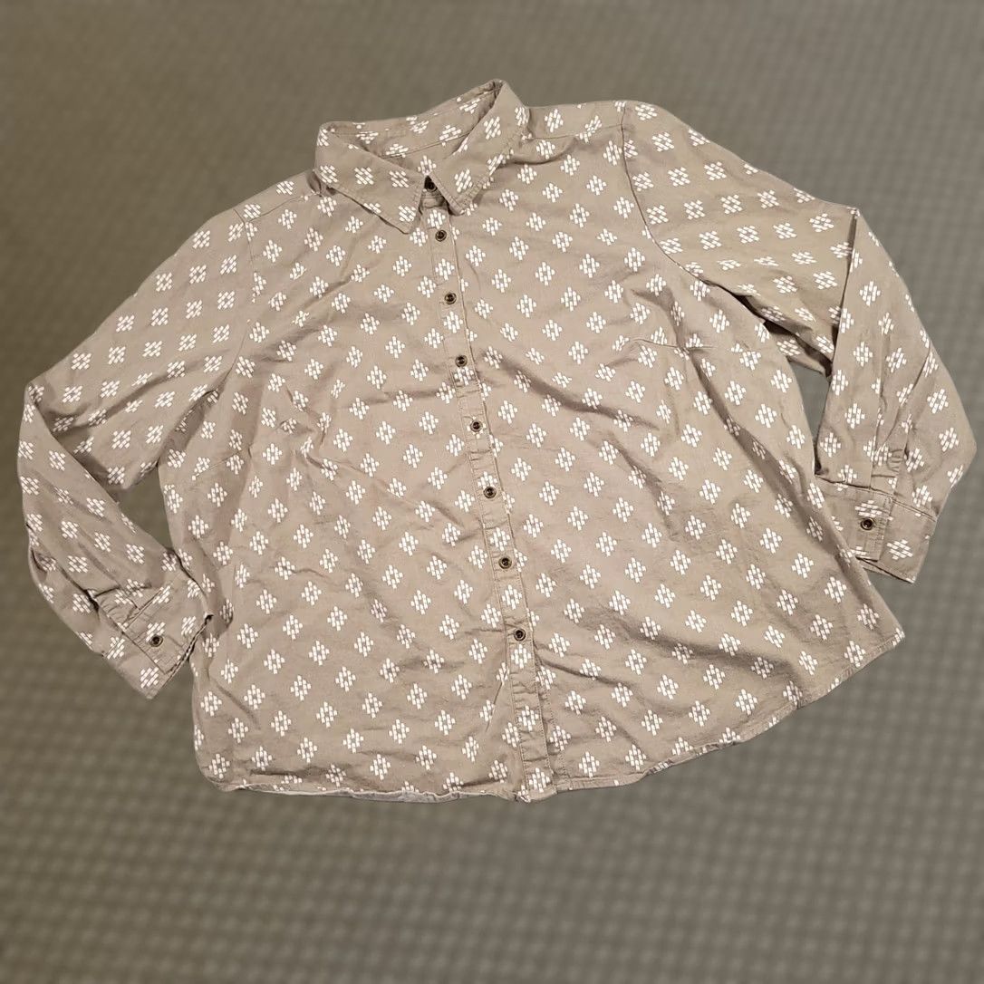 Denim & Co. Denim & Co. Shirt Women's Plus 2X Green Long Sleeve Geometric Print Button Up Size XXL / US 16-18 / IT 52-54 - 1 Thumbnail