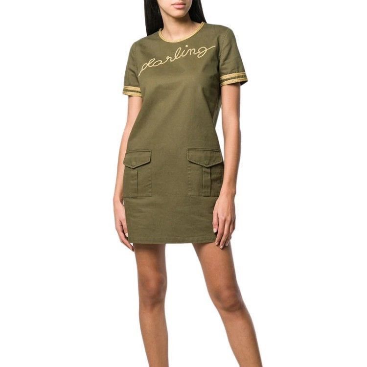 Saint Laurent Paris Saint Laurent Olive Green Embroidered Dress. Size S / US 4 / IT 40 - 1 Thumbnail