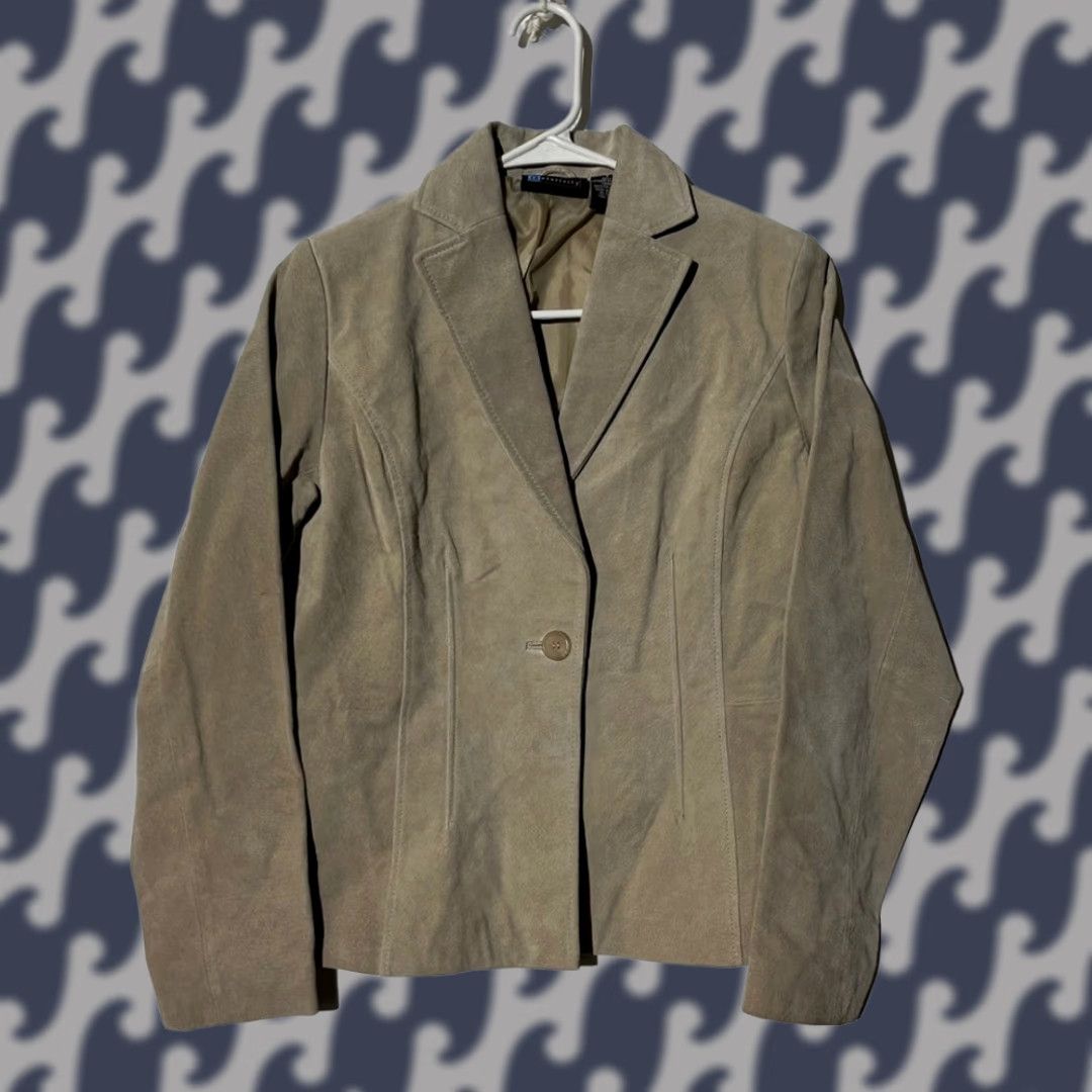 Vintage Relativity Leather Suede Blazer Jacket Tan Button Front Women Size S Brown Suede Blazer Women S Relativity Leather Size S / US 4 / IT 40 - 1 Thumbnail