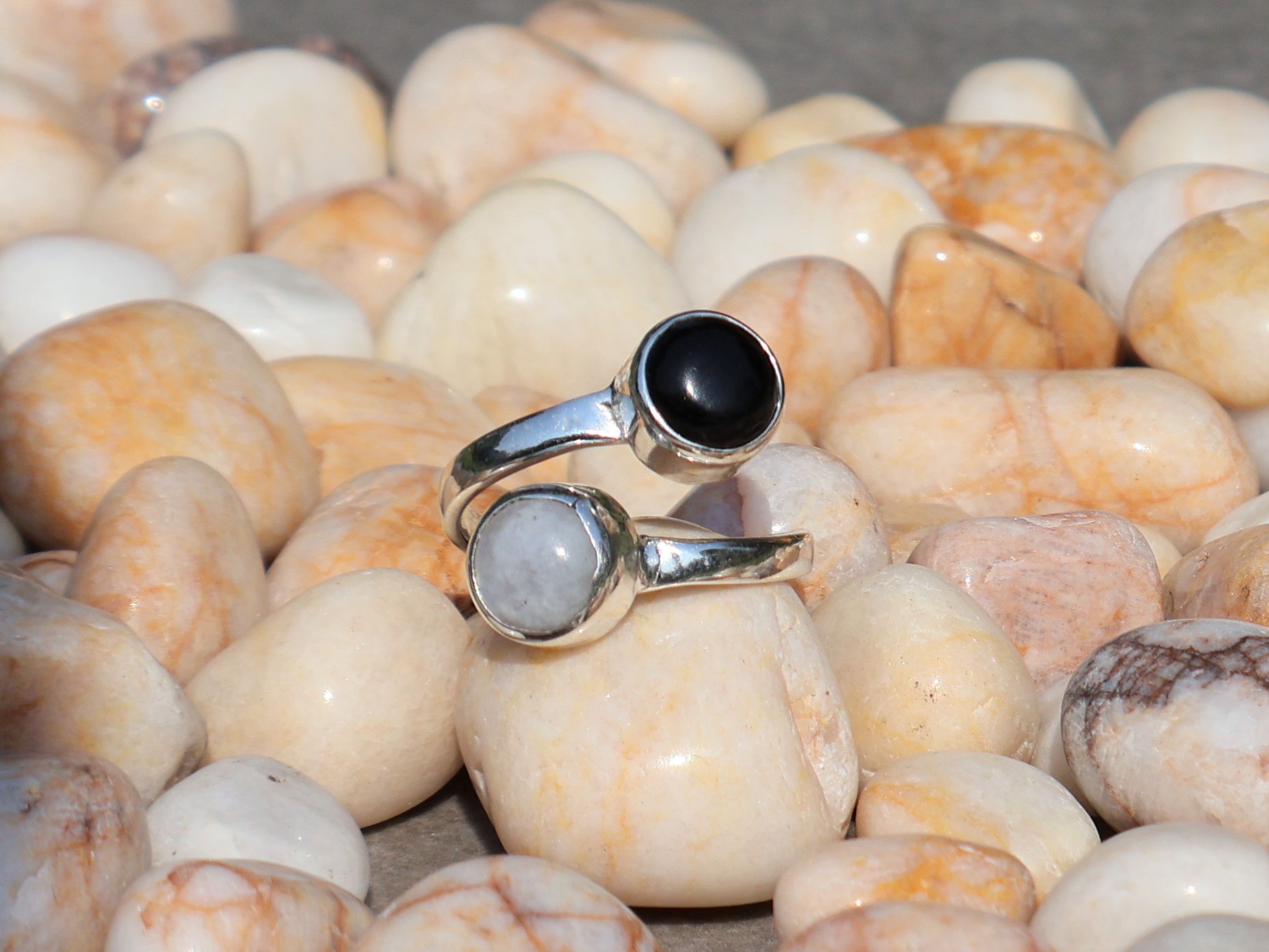 Handmade Rainbow Moonstone Ring, Black Onyx Ring, Handmade Women Ring Size ONE SIZE - 2 Thumbnail