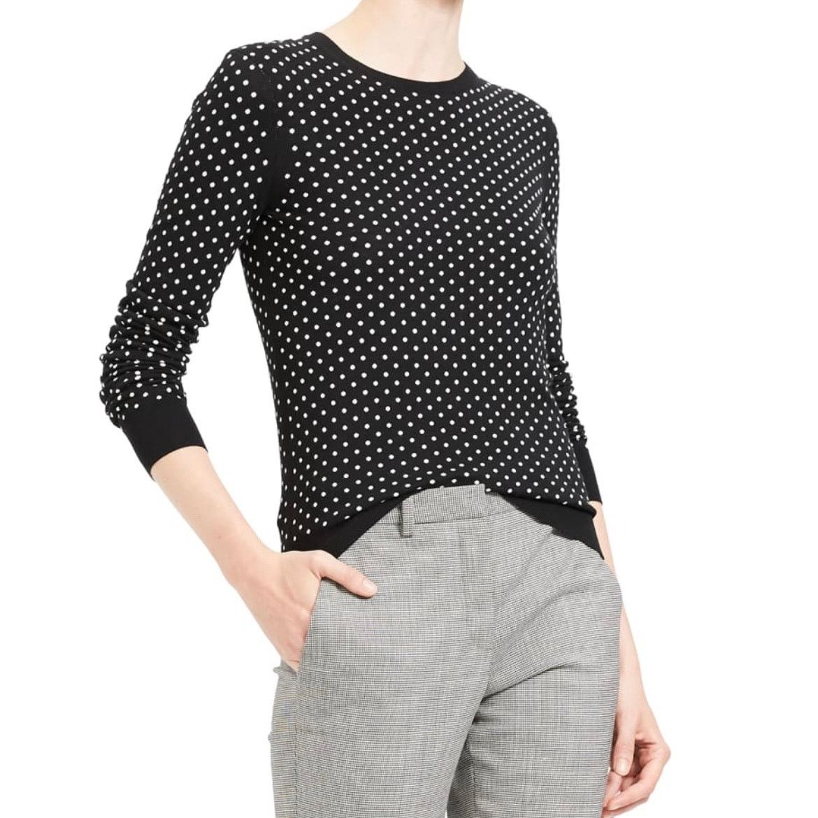 Theory Theory Mini Polka Dot Black Ecru Regal Wool Sweater Size S / US 4 / IT 40 - 1 Thumbnail