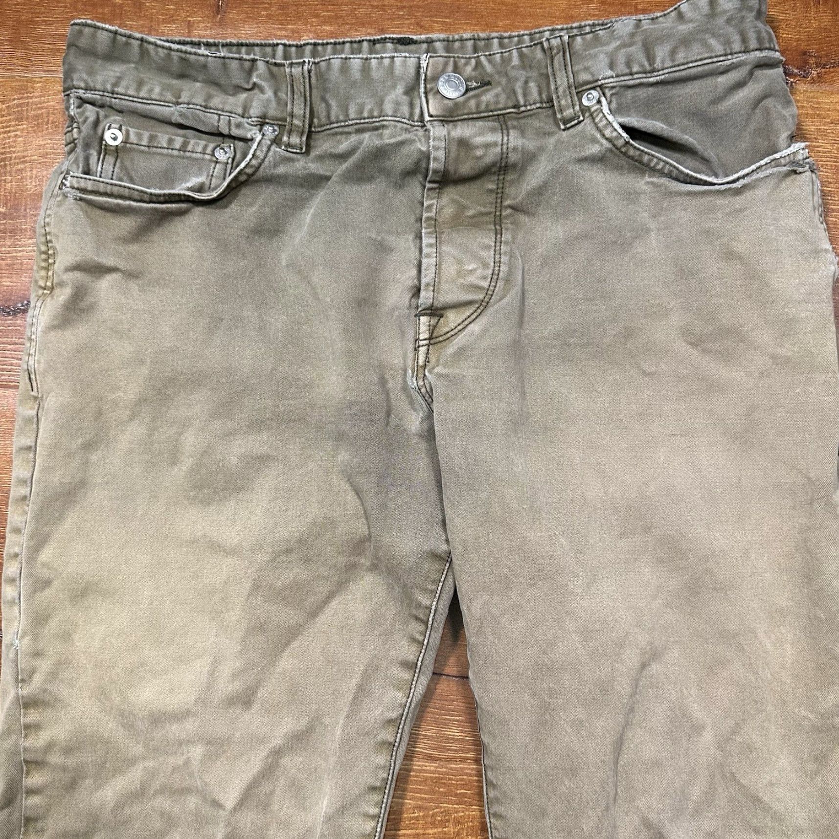 Buck Mason Maverick Slim Pants Mens 33x32 Beige Distressed Grunge Punk Alt Retro Jeans main image 4