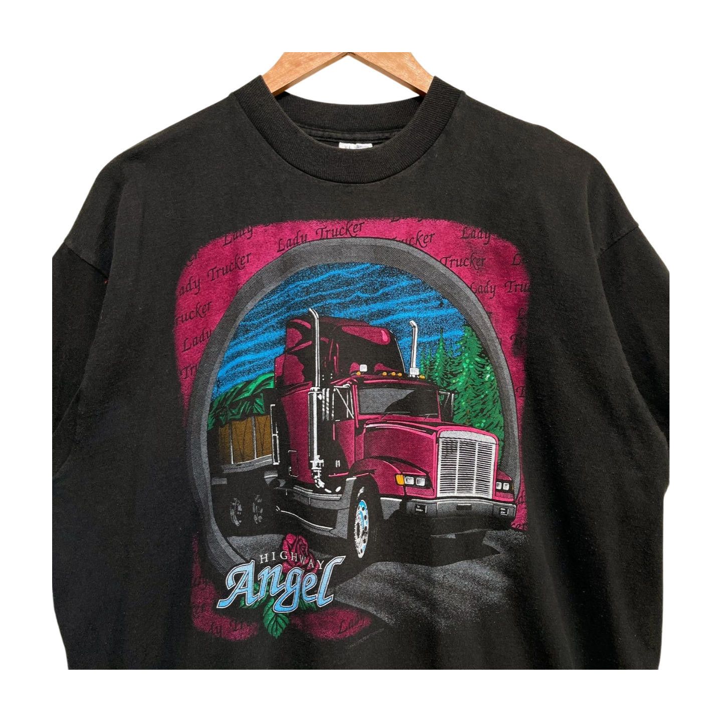 Fruit Of The Loom × Vintage Vintage 80s American Trucker T-shirt XL Highway Angel Size US XL / EU 56 / 4 - 1 Thumbnail