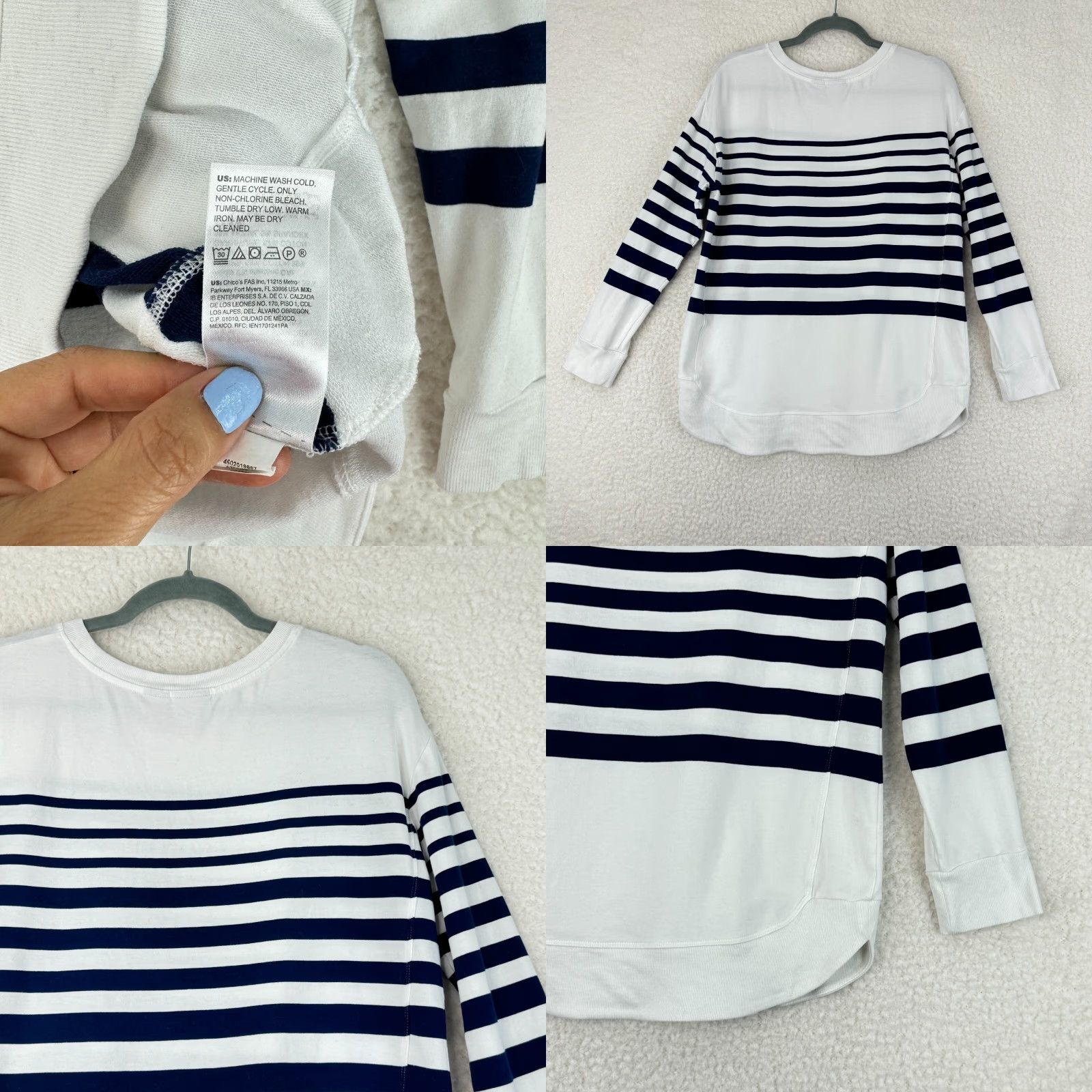 Vintage Chico's Zenergy Tunic Womens Size 8 Long Sleeve Pullover Striped White Casual Shirt Blouse Size M / US 6-8 / IT 42-44 - 8 Thumbnail