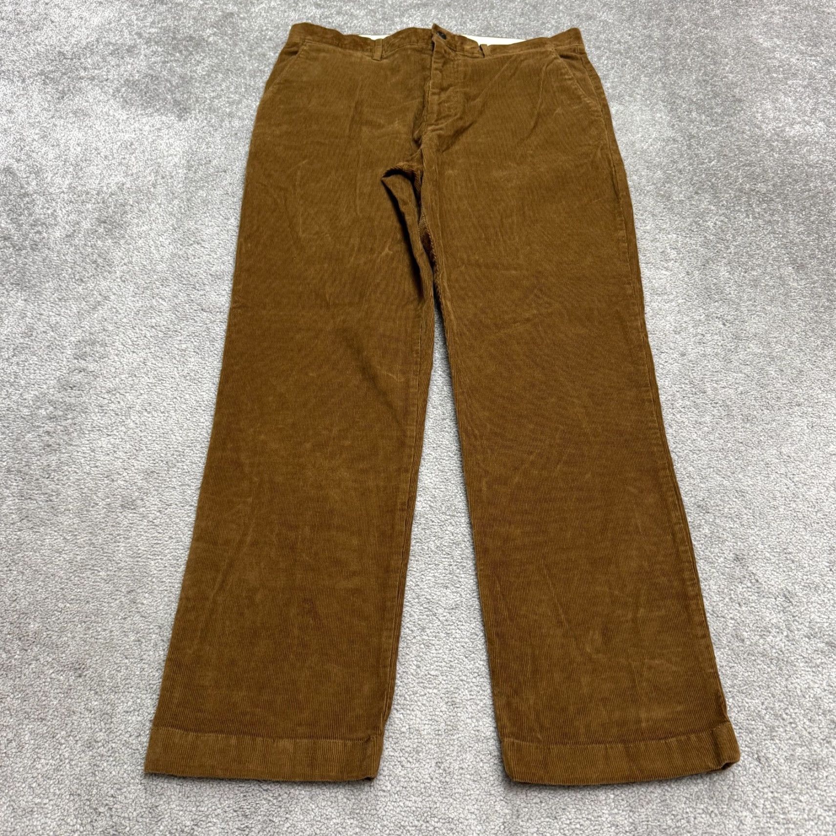 J.Crew J.Crew Classic Straight Leg Corduroy Pants Mens 35x32 Brown Cotton Flat Front Size US 35 - 2 Thumbnail
