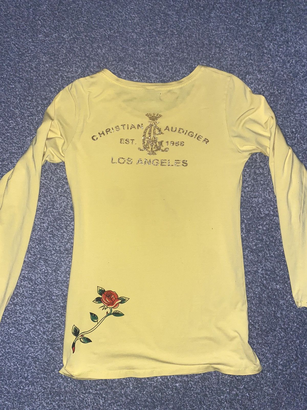 Christian Audigier × Ed Hardy *RARE* Christian Audigier x Ed Hardy Yellow Longsleeve Tee Size ONE SIZE - 4 Thumbnail