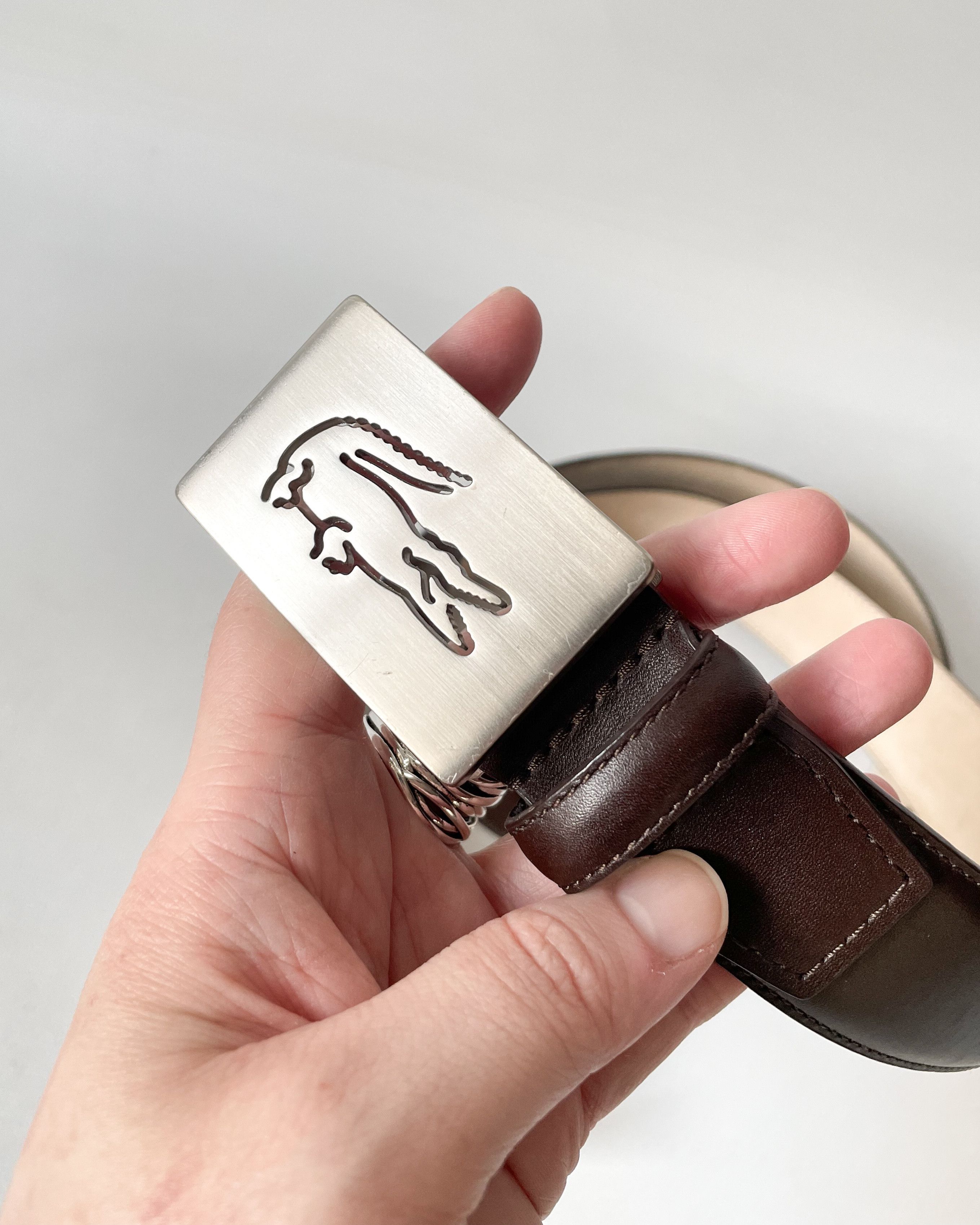 Lacoste Lacoste Leather Belt Crocodile Logo Buckle Size 38 - 9 Thumbnail