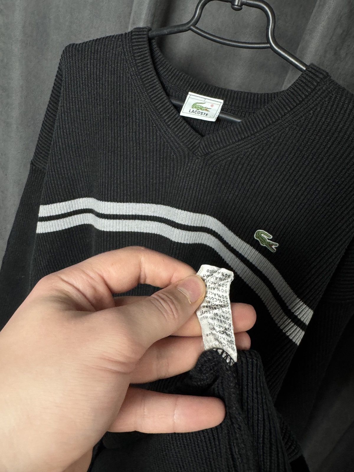 Lacoste × Vintage Vintage 90s Lacoste France Knit V neck Sweater Size US XL / EU 56 / 4 - 5 Thumbnail