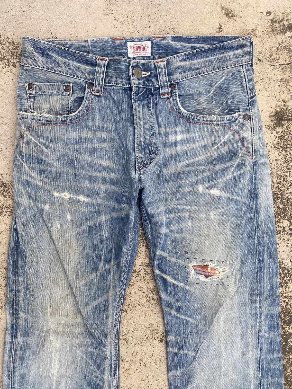 Edwin × Japanese Brand × Vintage Vintage y2K Edwin Distressed Honeycomb Denim Jeans Size US 33 - 2 Thumbnail