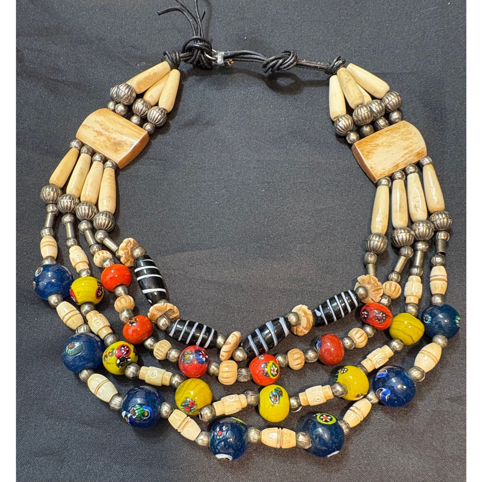 Other Multi-Strand Tribal Trade Bead Necklace Bone & Glass Beads Size ONE SIZE - 17 Thumbnail