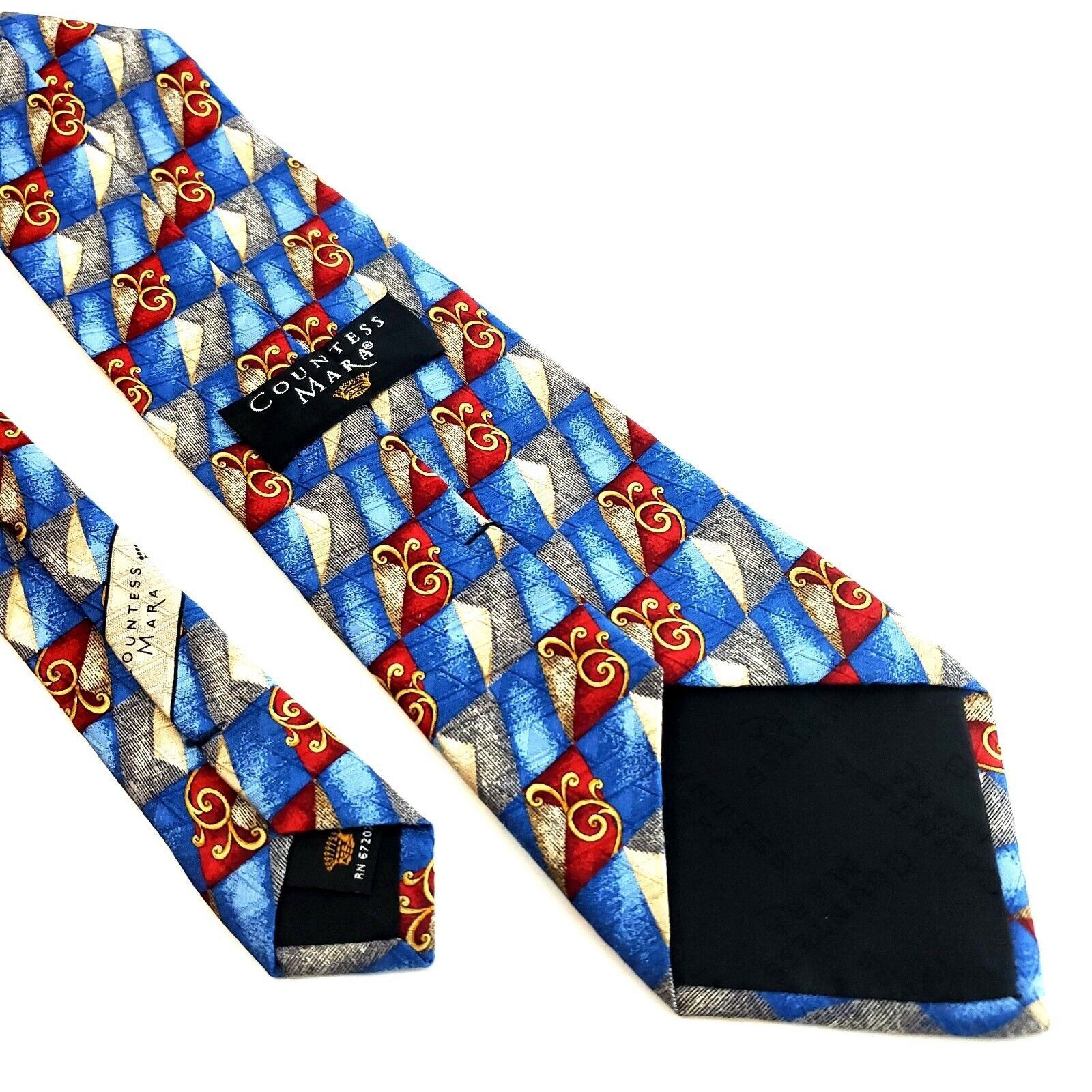Countess Mara Countess Mara Blue Gray Red Geometric Print Silk Tie Size ONE SIZE - 6 Thumbnail