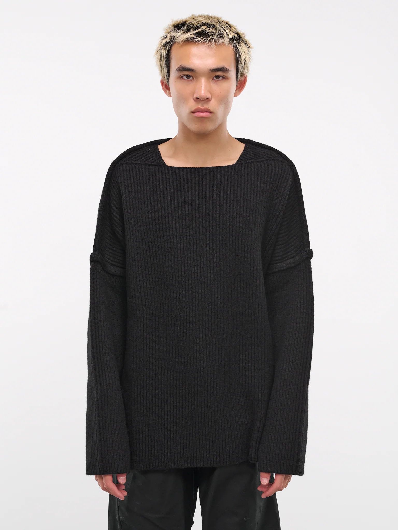 Jil Sander o1s22i1n1024 Oversized Ribbed Wool Pullover in Black Size US L / EU 52-54 / 3 - 1 Thumbnail