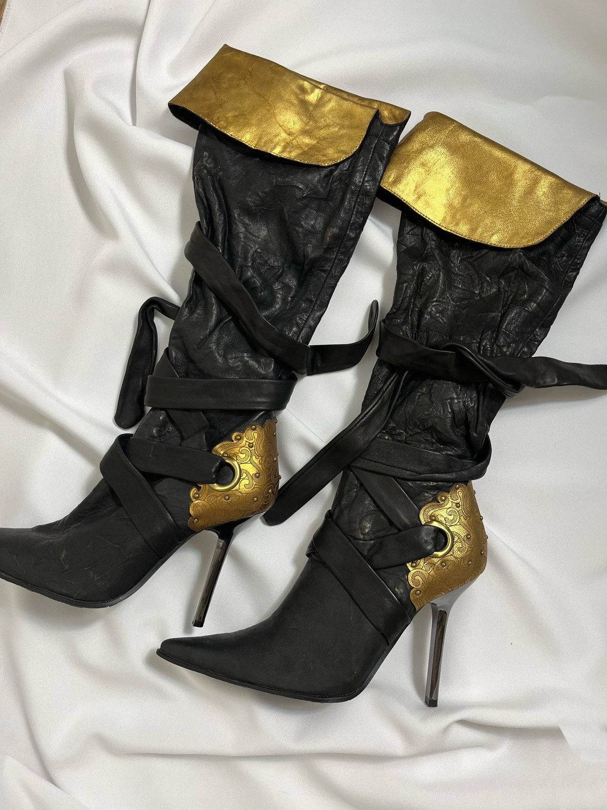 Vintage Vintage Medea Futuristic Gold Baroque Leather Boots Size US 6 / IT 36 - 2 Thumbnail