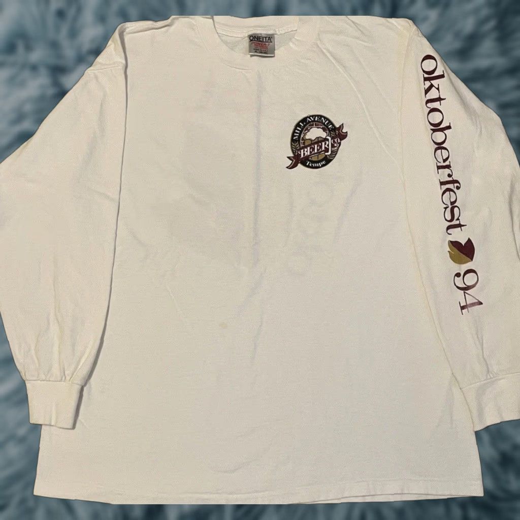 CO VINTAGE 90s Mill Ave Beer Co Faded Oktoberfest Shirt XL Tempe Arizona Bar ASU Grunge Shirt Men XL White Striped 80s Retro Rock Punk Drinking Size US XL / EU 56 / 4 - 1 Thumbnail