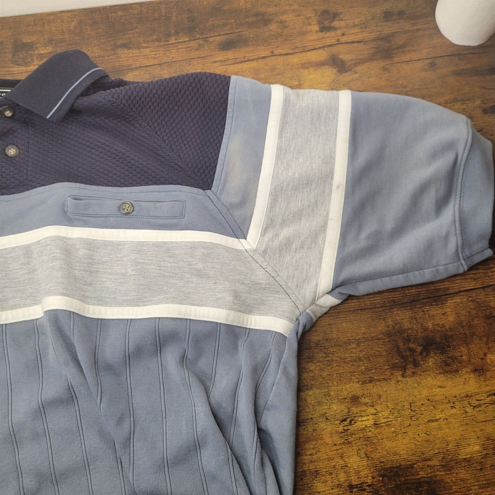 Other Classics by Palmland L Blue Gray Striped Cotton Blend Henley Size US L / EU 52-54 / 3 - 3 Thumbnail