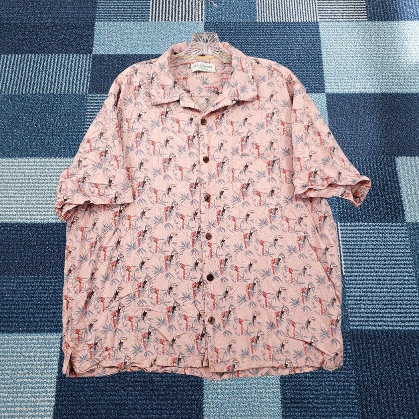 Vintage Caribbean Shirt Mens XL Pink Silk Blend Short Sleeve Hawaiian Parrots Button Up Size US XL / EU 56 / 4 - 1 Thumbnail