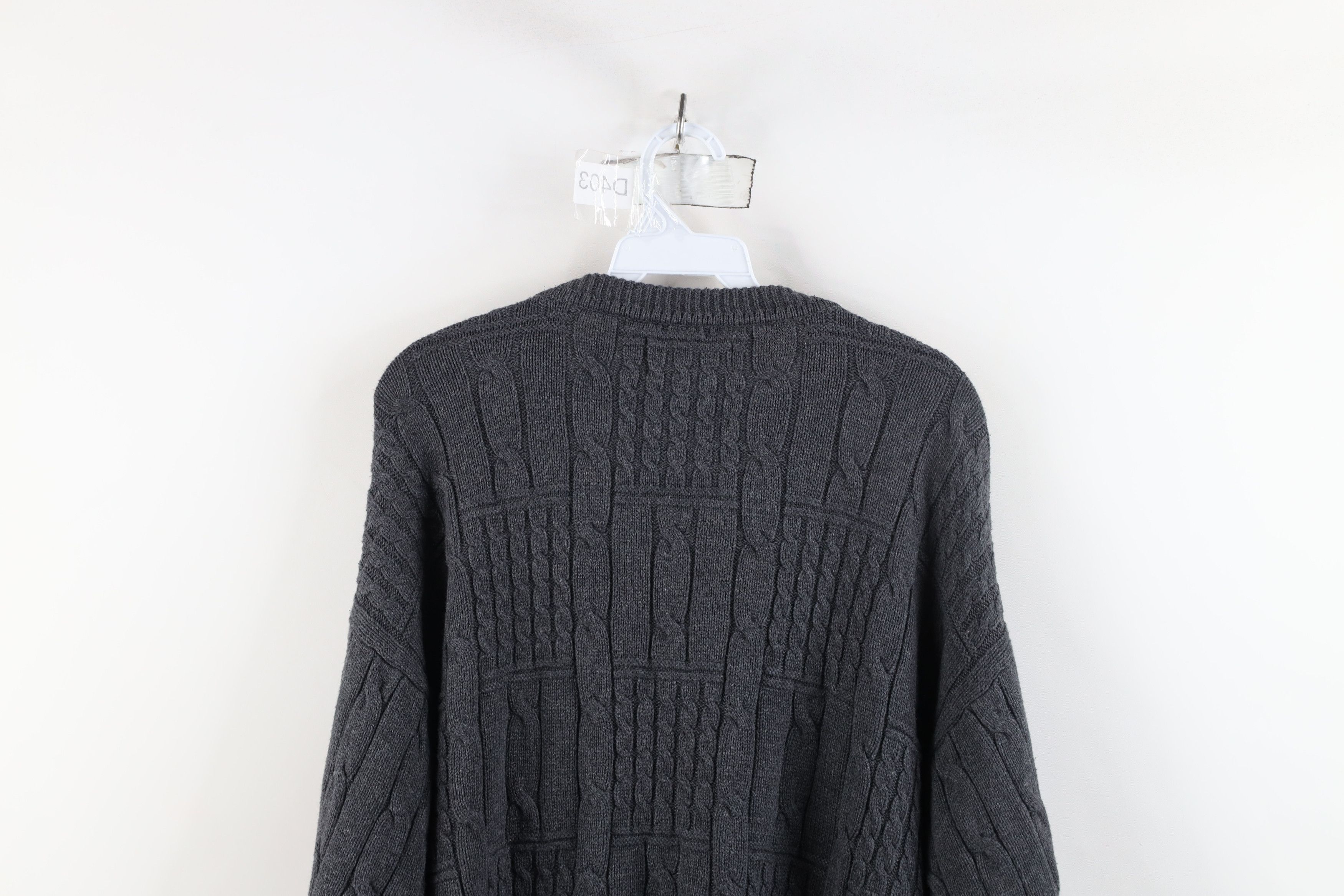 Vintage Vintage 90s Streetwear Checkered Cable Knit Sweater Gray Size US L / EU 52-54 / 3 - 7 Thumbnail