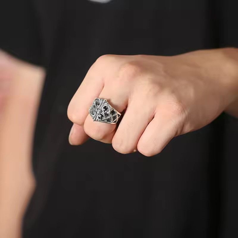 Jewelry Gothic Chrome Floral Cross Adjutable Ring Size ONE SIZE - 4 Thumbnail